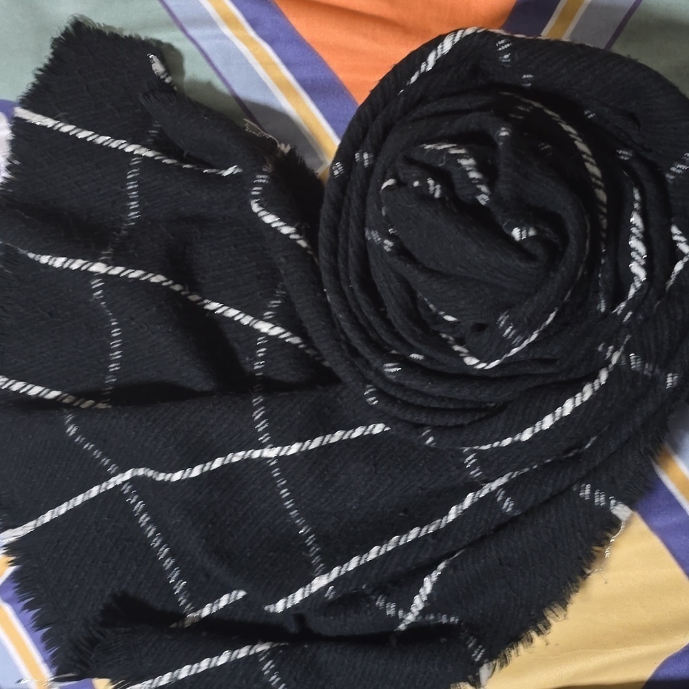 Women's black and white  silver scarf warm scarf